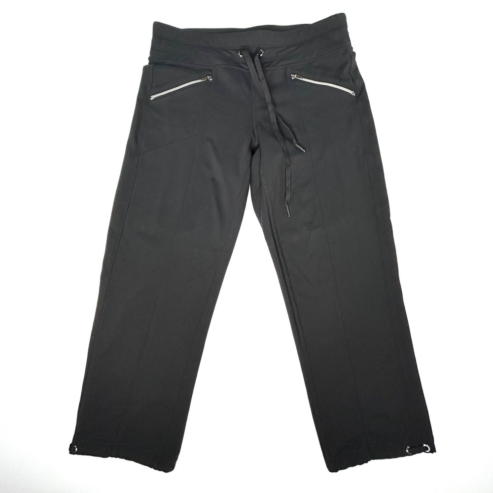 Athleta Black Supplex Nylon Straight Leg Yoga Pants Drawstring Pockets XS